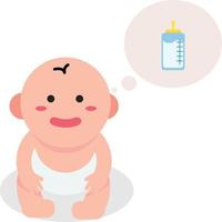 Baby cartoon hungry milk vector.Cute toddler with bubble and milk. vector