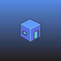 Cube blocks home isometric pixel art with gradient background vector. Modern home icon. vector