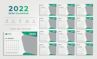 Plantilla de diseño de calendario de escritorio 2022 moderno con color verde vector