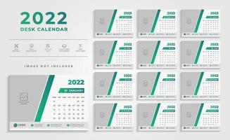 plantilla de diseño de calendario de escritorio 2022 moderno creativo verde vector