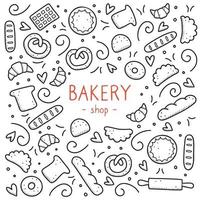 Hand drawn set of bakery and baking elements. Vector illustration.