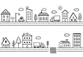 Doodle city street with house. vector