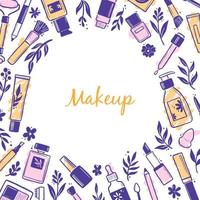 Hand drawn template with makeup beauty cosmetic vector