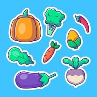 colección de verduras ilustraciones de dibujos animados paquete de pegatinas vector