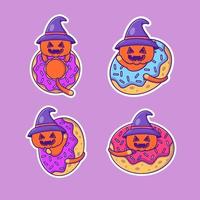 Cute pumpkin happy halloween stickers collection vector