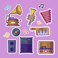 Cute Music instrument cartoon stickers pack vector