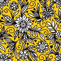 Yellow seamless vector background with white flowers