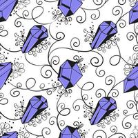 Seamless pattern with crystals and decorative monogram elements. Flat vector background