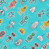 Colorful cartoon robots seamless background. Vector seamless pattern. Amazing artistic wallpaper. Wrapping paper, textile, web page background.