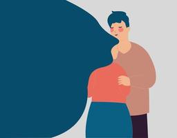 Man consoles or embraces with care and empathy her stressed friend. Father supports or hugs her daughter in a difficult time. Boyfriend calms his girl who needs help. Mental health, depression concept vector