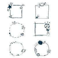 Vector hand drawn set of space galaxy frames or elements for design