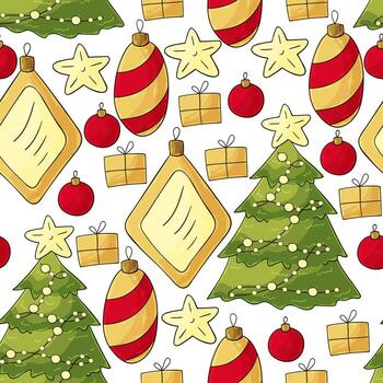 New Year. Seamless vector pattern. Pattern in hand draw style. Can be used for fabric, packaging, wrapping paper, textile and etc