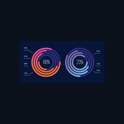 Modern infographic business future charts monitor screen dark ui theme bullets frames diagram graph vector simple dashboard elements