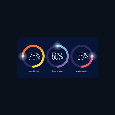 Modern infographic business future charts monitor screen dark ui theme bullets frames diagram graph vector simple dashboard elements