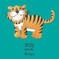 Tiger in hand draw style. Symbol of 2022. Collection New Year 2022 vector