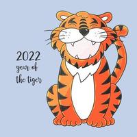 Tiger in hand draw style. Symbol of 2022. Collection New Year 2022 vector