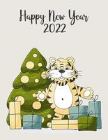 Tiger in hand draw style. Symbol of 2022. Collection New Year 2022 vector