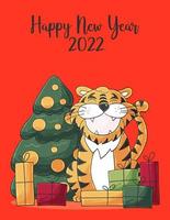 Tiger in hand draw style. Symbol of 2022. Collection New Year 2022 vector