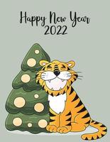 Tiger in hand draw style. Symbol of 2022. Collection New Year 2022 vector