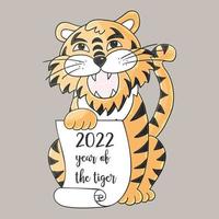 Tiger in hand draw style. Symbol of 2022. Collection New Year 2022 vector