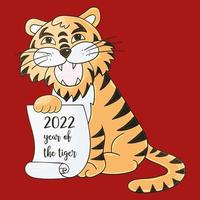 Tiger in hand draw style. Symbol of 2022. Collection New Year 2022 vector