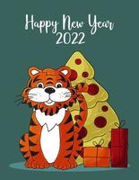 Tiger in hand draw style. Symbol of 2022. Collection New Year 2022 vector