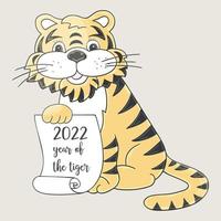 Tiger in hand draw style. Symbol of 2022. Collection New Year 2022 vector