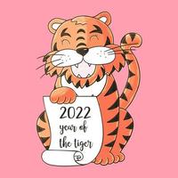 Tiger in hand draw style. Symbol of 2022. Collection New Year 2022 vector