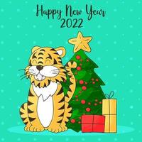 Tiger in hand draw style. Symbol of 2022. Collection New Year 2022 vector