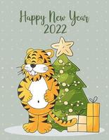 Tiger in hand draw style. Symbol of 2022. Collection New Year 2022 vector