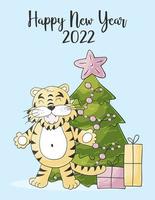 Tiger in hand draw style. Symbol of 2022. Collection New Year 2022 vector