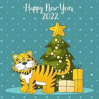 Tiger in hand draw style. Symbol of 2022. Collection New Year 2022 vector