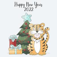 Tiger in hand draw style. Symbol of 2022. Collection New Year 2022 vector