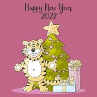 Tiger in hand draw style. Symbol of 2022. Collection New Year 2022 vector