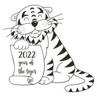 Tiger in hand draw style. Symbol of 2022. New Year 2022 vector