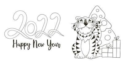 Tiger in hand draw style. Symbol of 2022. New Year 2022 vector