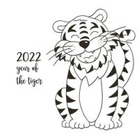 Tiger in hand draw style. Symbol of 2022. New Year 2022 vector