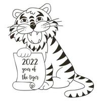 tigre en estilo de dibujo a mano. símbolo de 2022 año nuevo 2022 vector