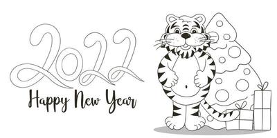 Tiger in hand draw style. Symbol of 2022. New Year 2022 vector