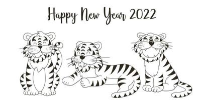 Tiger in hand draw style. Symbol of 2022. New Year 2022 vector