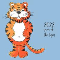 Tiger in hand draw style. Symbol of 2022. Collection New Year 2022 vector