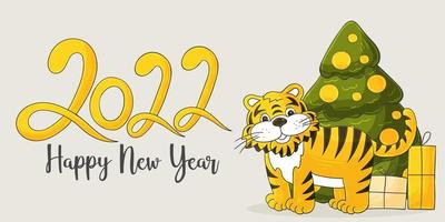 Tiger in hand draw style. Symbol of 2022. Collection New Year 2022 vector