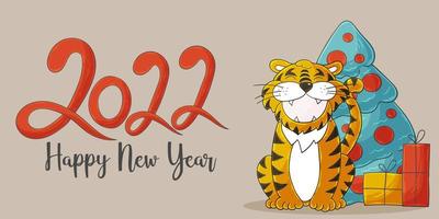 tigre en estilo de dibujo a mano. símbolo de 2022.Colección año nuevo 2022. vector