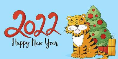 Tiger in hand draw style. Symbol of 2022. Collection New Year 2022 vector