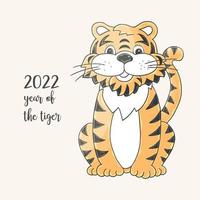 Tiger in hand draw style. Symbol of 2022. Collection New Year 2022 vector