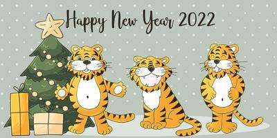 Tiger in hand draw style. Symbol of 2022. Collection New Year 2022 vector