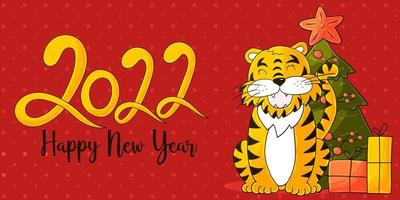 Tiger in hand draw style. Symbol of 2022. Collection New Year 2022 vector