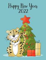 Tiger in hand draw style. Symbol of 2022. Collection New Year 2022 vector