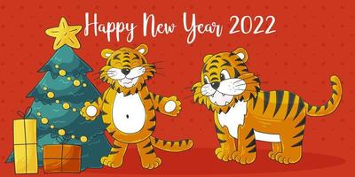 Tiger in hand draw style. Symbol of 2022. Collection New Year 2022 vector