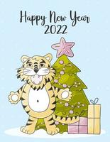 Tiger in hand draw style. Symbol of 2022. Collection New Year 2022 vector